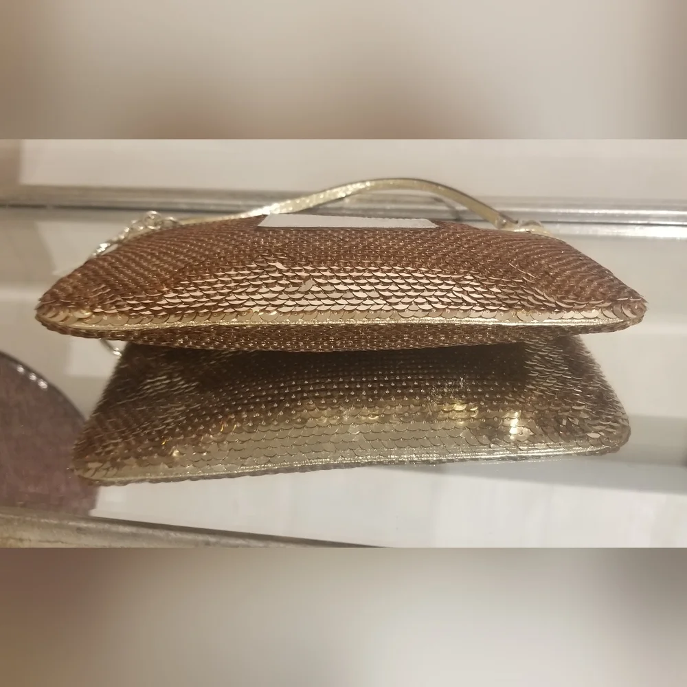 COACH Poppy Gold Sequined Large Clutch Wristlet - Picture 7 of 9